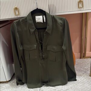 L'Academie Olive Lace-Up Blouse